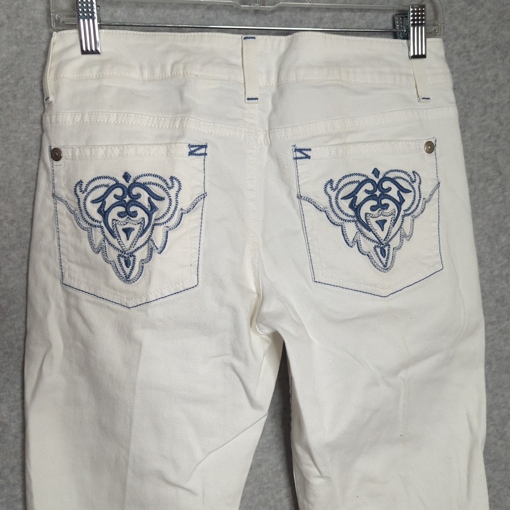 No Boundaries Womens Juniors White Flare Jeans 9 Low Rise Embroidered Pocket y2k